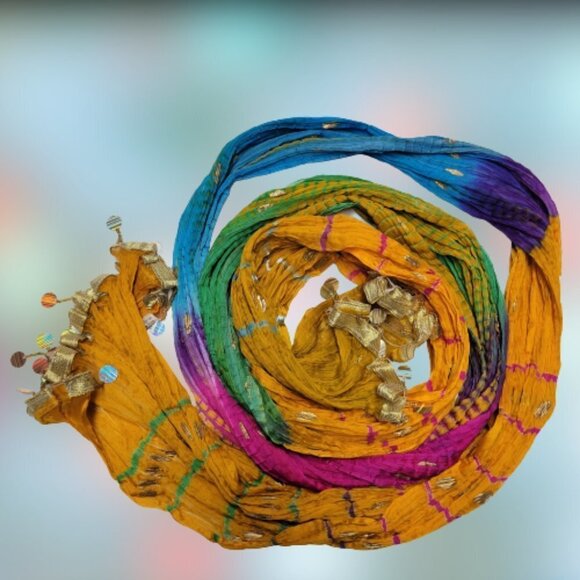 MULTI coloured Blended Cotton Silk Crinkle Scarf Dupatta - Picture 5 of 8